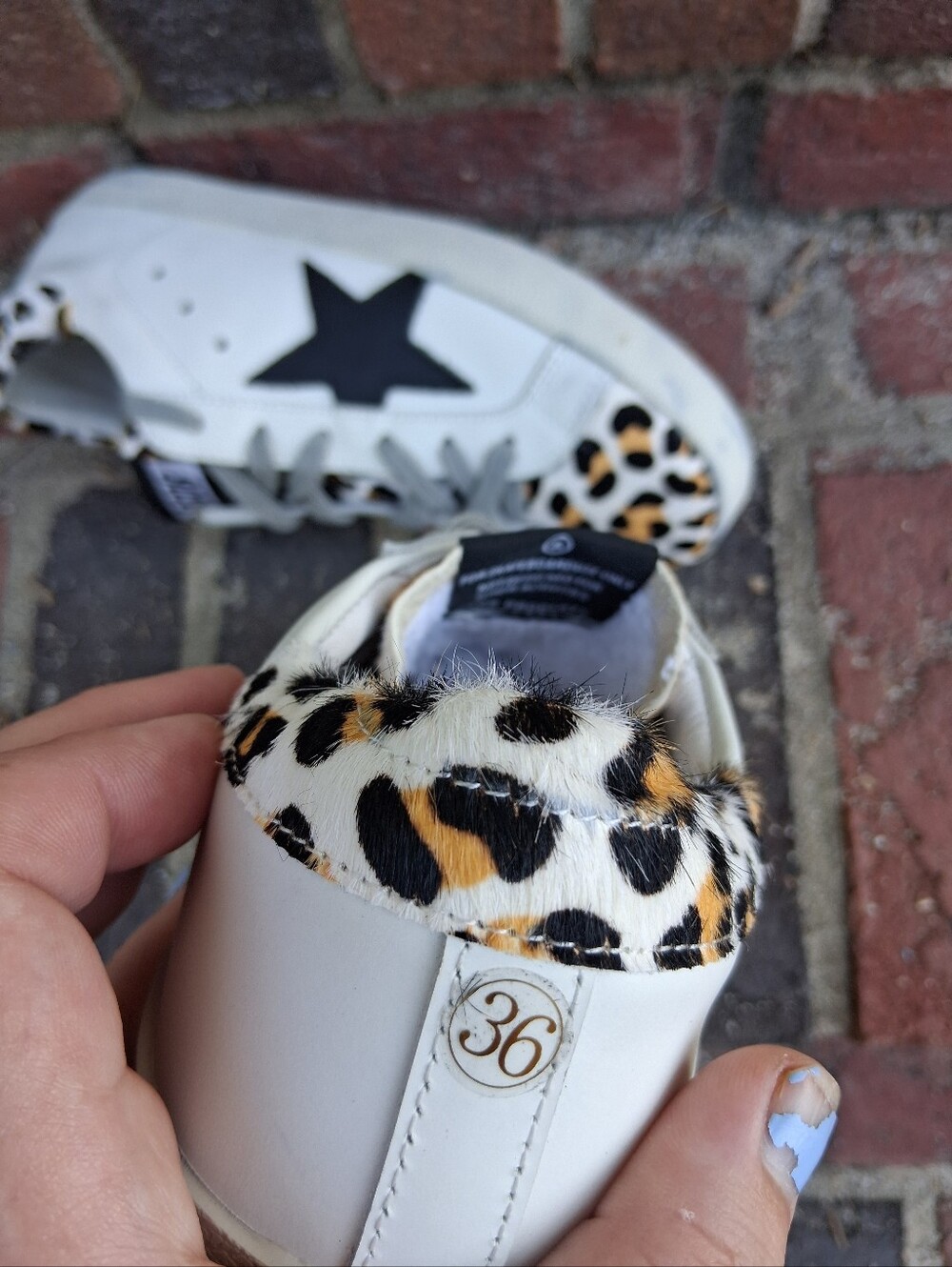 Golden Goose White Sneakers with Leopard Print and Black Star - Picture 10 of 11